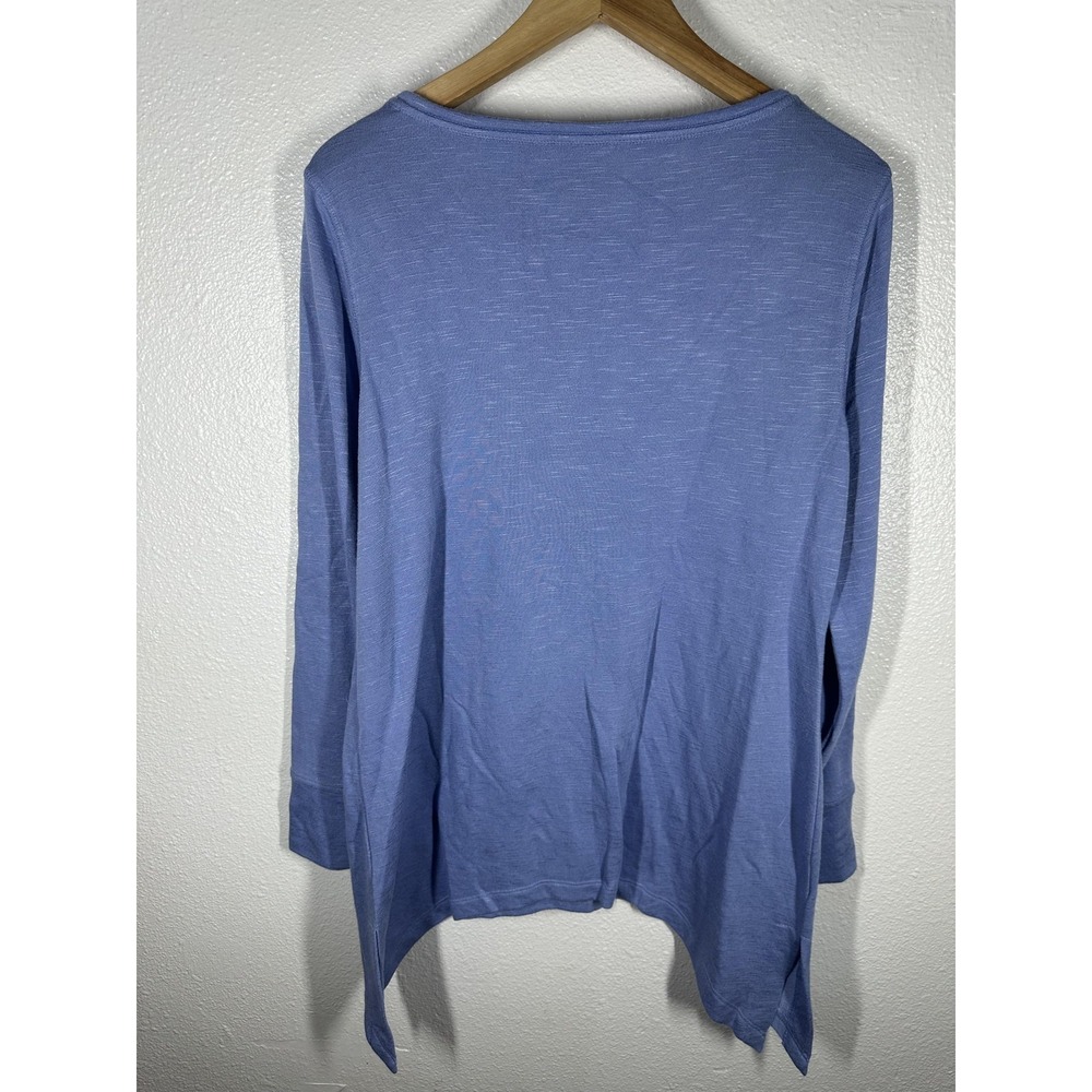 Chico's Zenergy Blouse Womens 1 Blue Button Sleeve Crew Neck Tunic‎ Top Jersey - Picture 2 of 7